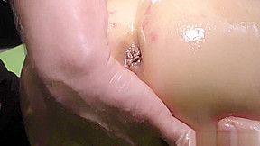 busty oiled tattooed Milf gangbanged