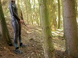 junior boy in neoprene wetsuit masturb and cum outdoor
