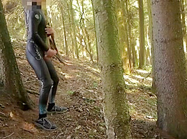 junior boy in neoprene wetsuit masturb and cum outdoor