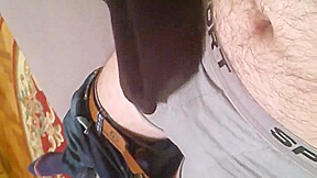 sockjob tease through boxers  cum in pants  not my work 