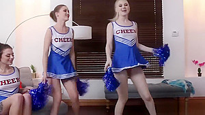 teen 18+ cheerleader squad grab their big cocked couch