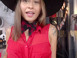 teen 18+ in Halloween costume has anal with her BF