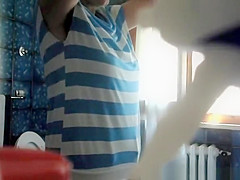 teen 18+ pees and checks herself in mirror