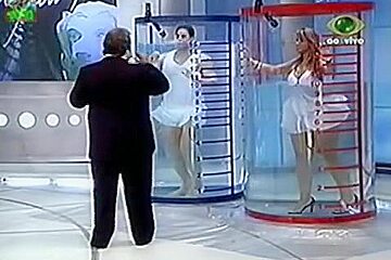 under water stunning ass upskirt and enormous tits in a game show